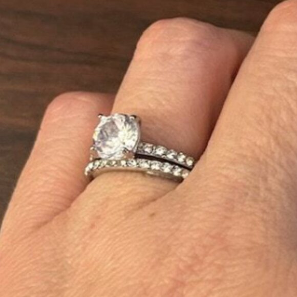 Sterling Silver Moissanite Engagement Ring Set - Picture 5 of 5